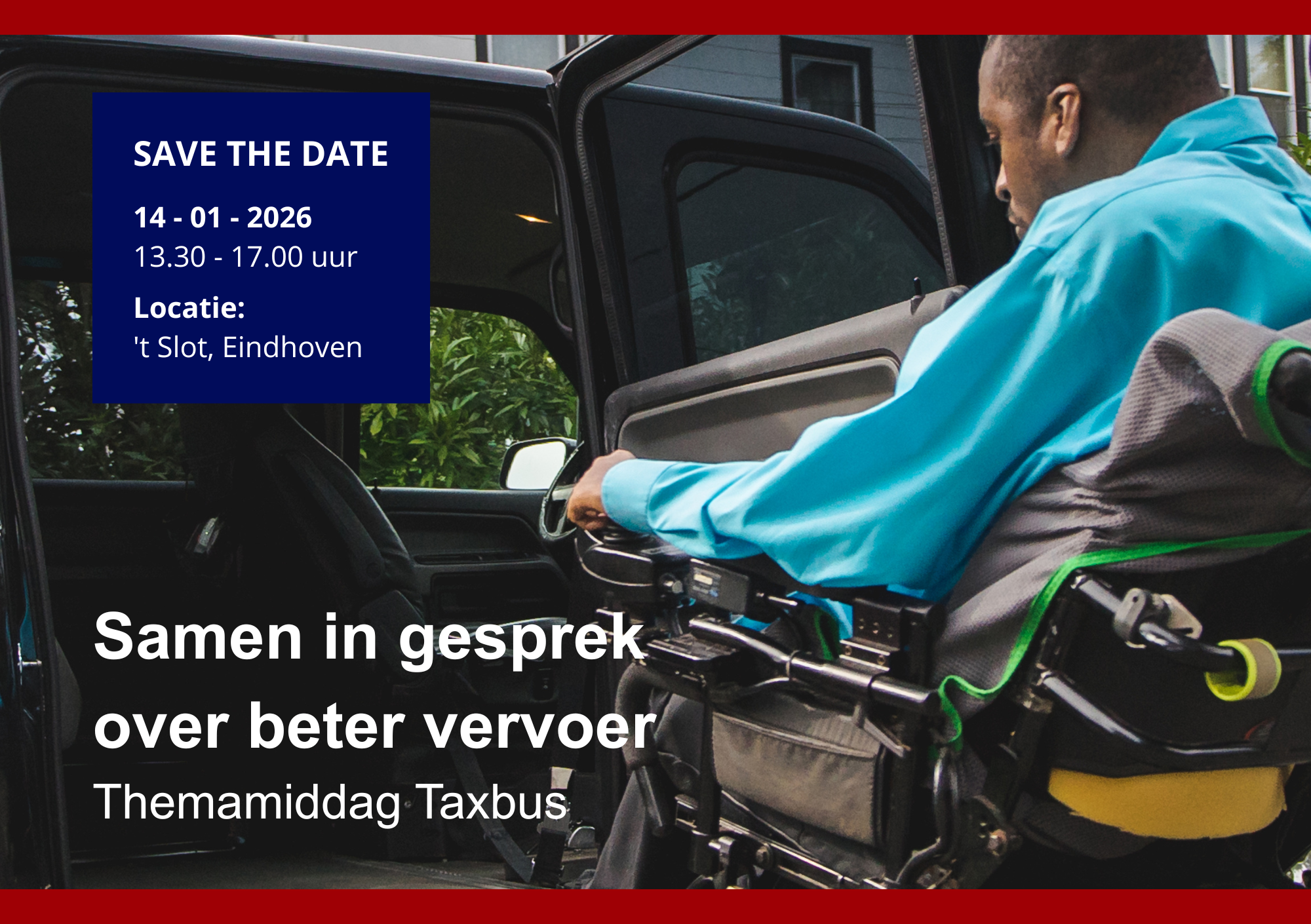 Save the date aankondiging, Rolstoelgebruiker gaat in auto