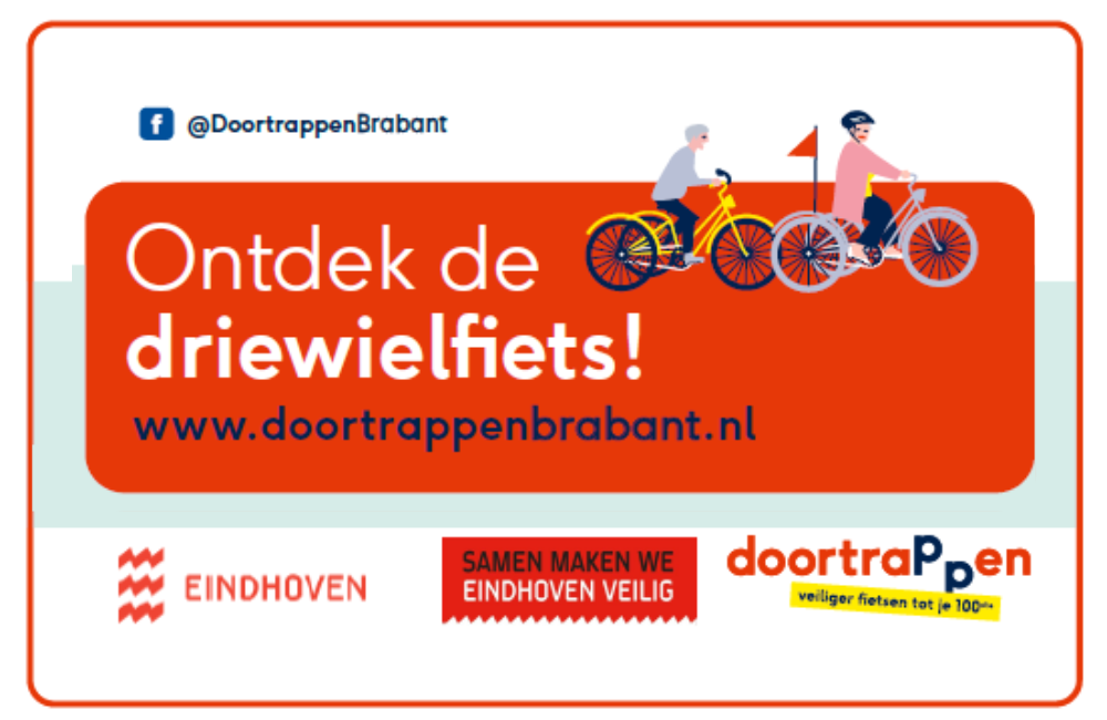 Illustratie van twee mensen op driewielfietsen met de tekst 