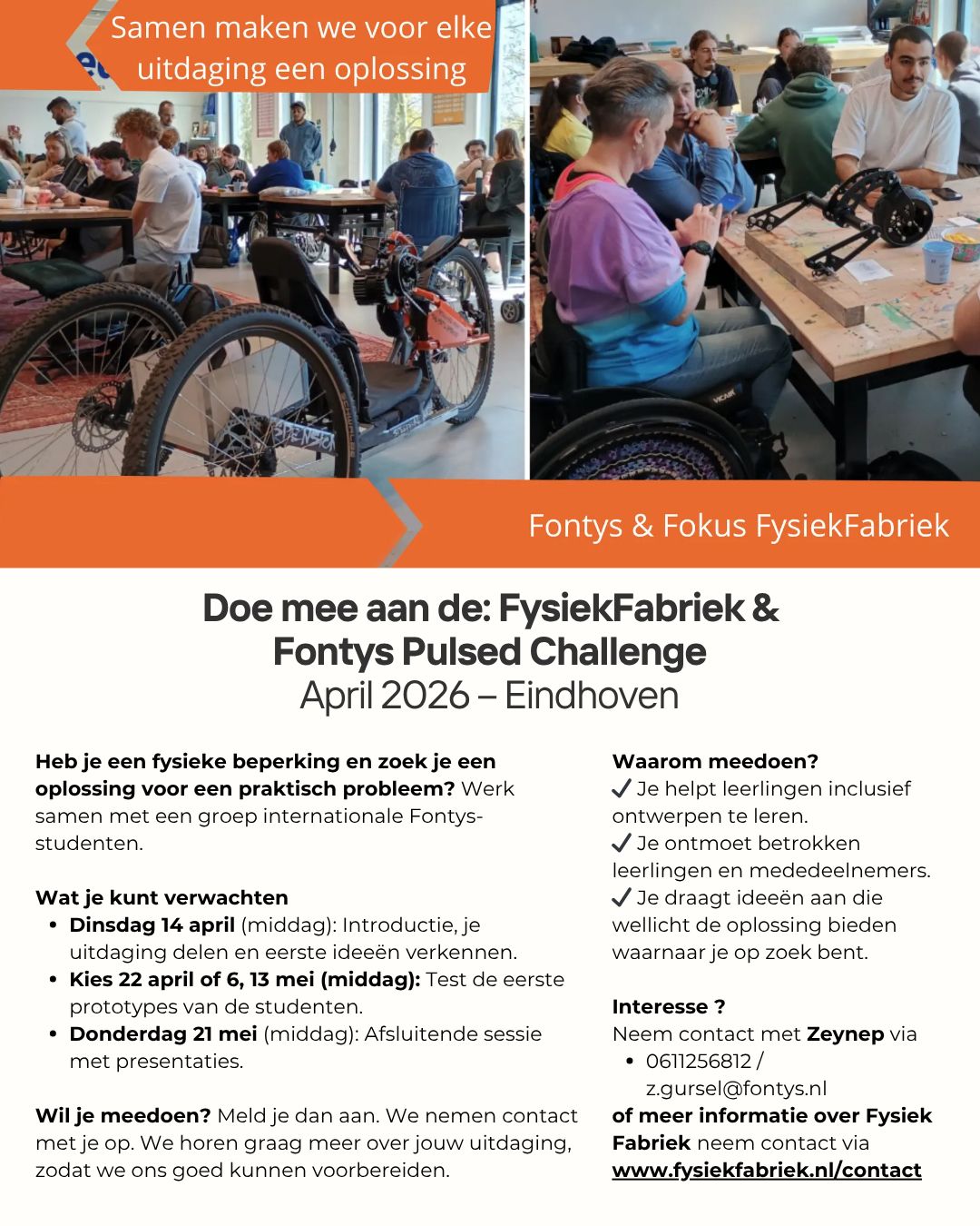 Deelnemers werken aan hulpmiddelen tijdens de FysiekFabriek en Fontys Pulsed Challenge